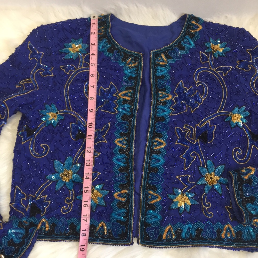 Vintage Royal Blue Beaded Jacket - Picture 5 of 7